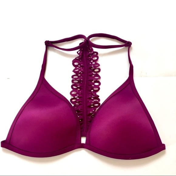 PINK Victoria Secret Pink Burgundy Lace T-back Bra - Picture 2 of 4